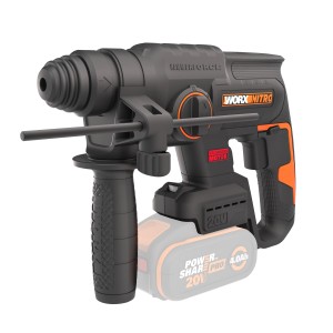 Worx Akku-Bohrhammer WX381.9, 20V PowerShare, SDS+, mit Zusatzhandgriff. Ideal zum Bohren und Meißeln.
