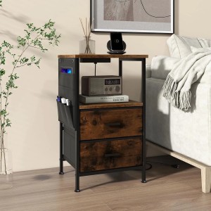 Costway Nachttisch mit Ladestation Beistelltisch Nachtschrank