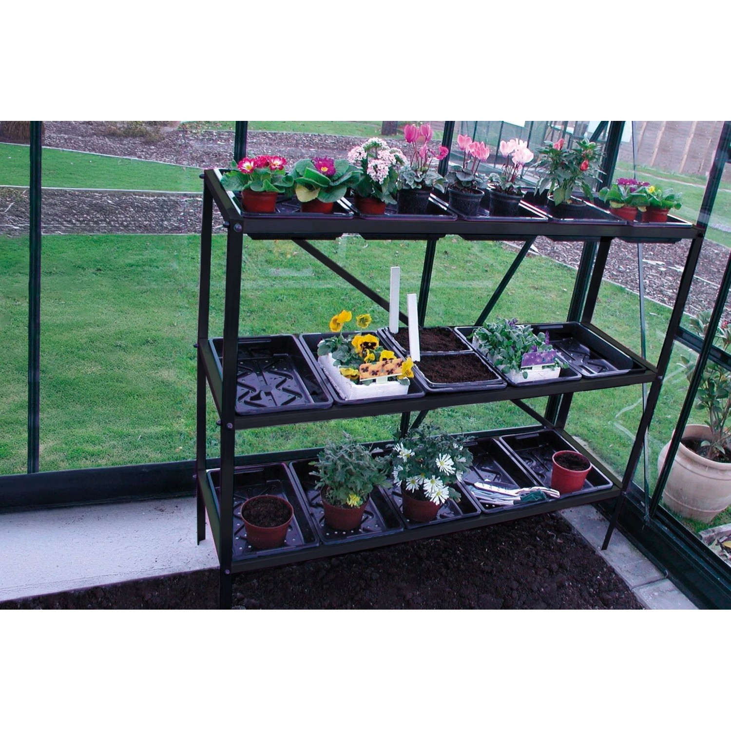 Halls Gestell für Anzuchtschalen 3 Sektionen 119 cm x 40 cm Schwarz