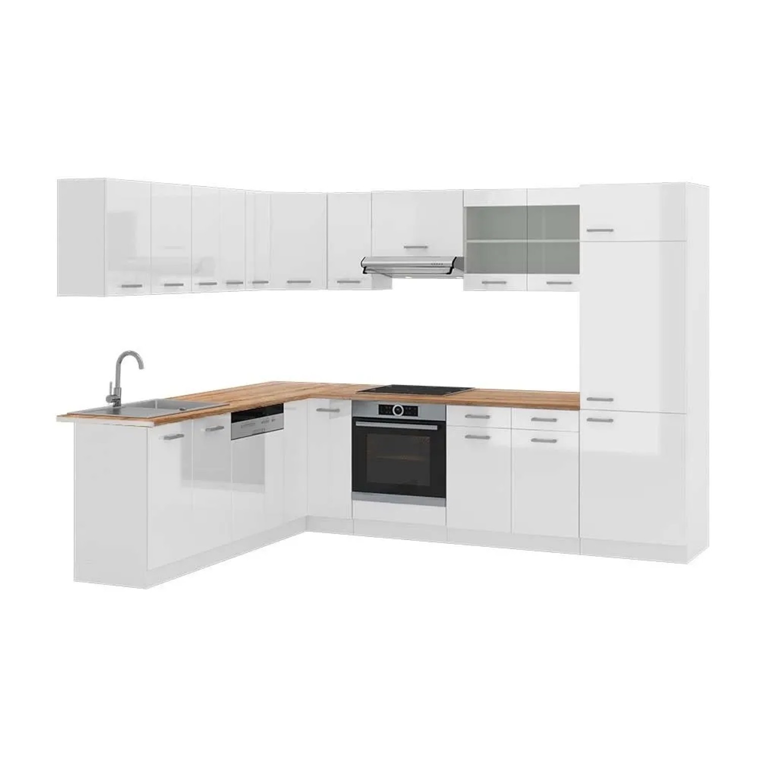 Vicco Eckküche R-Line Weiß Hochglanz/Weiß 287 x 82, AP Eiche