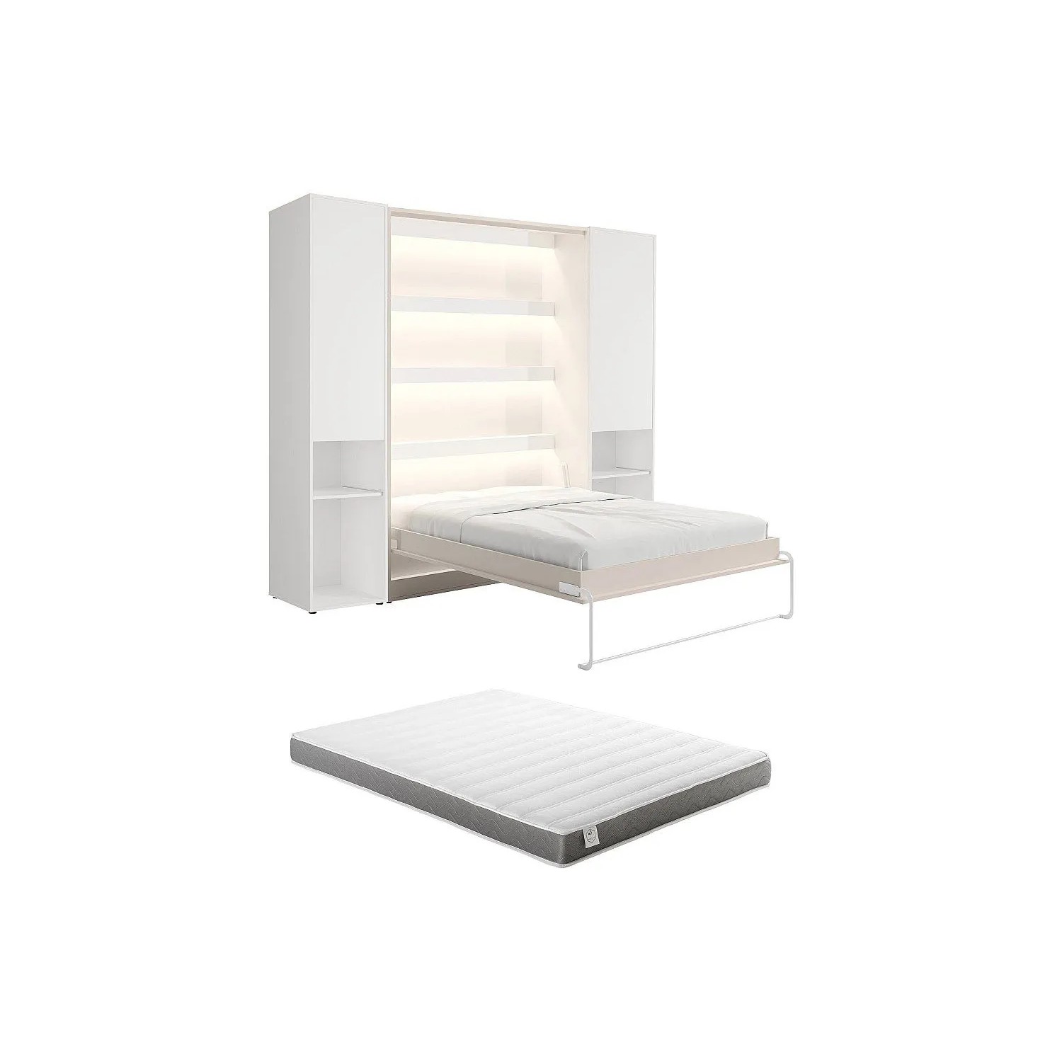 Vente-unique Schrankbett Rapili Beige  Weiß 179 cm