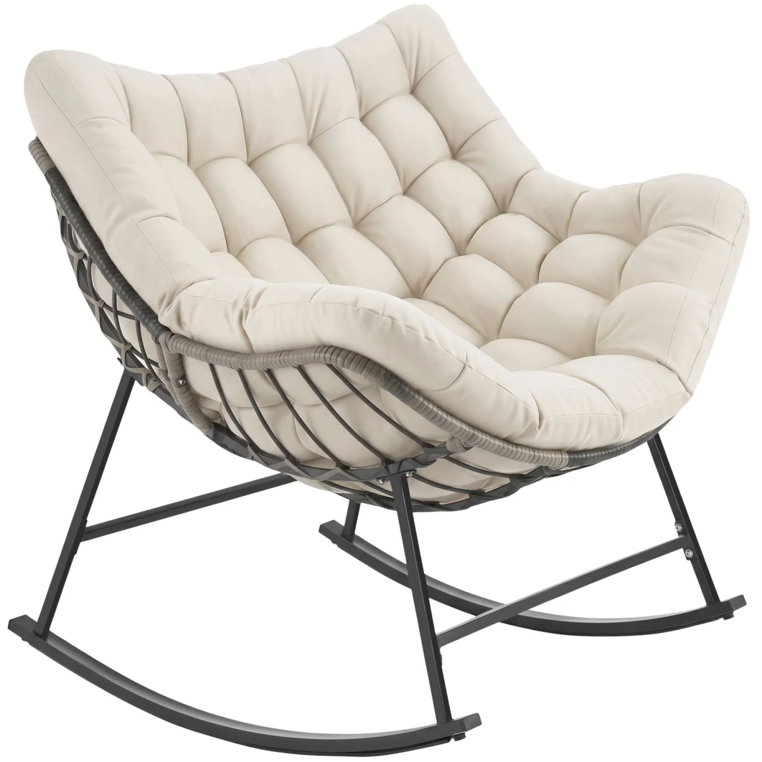 Tectake Schaukelstuhl Tami Dickes Polster Mit Steppmuster Wetterfest  Belastbarkeit 120 kg  99 5 x 93 x 89 cm Beige