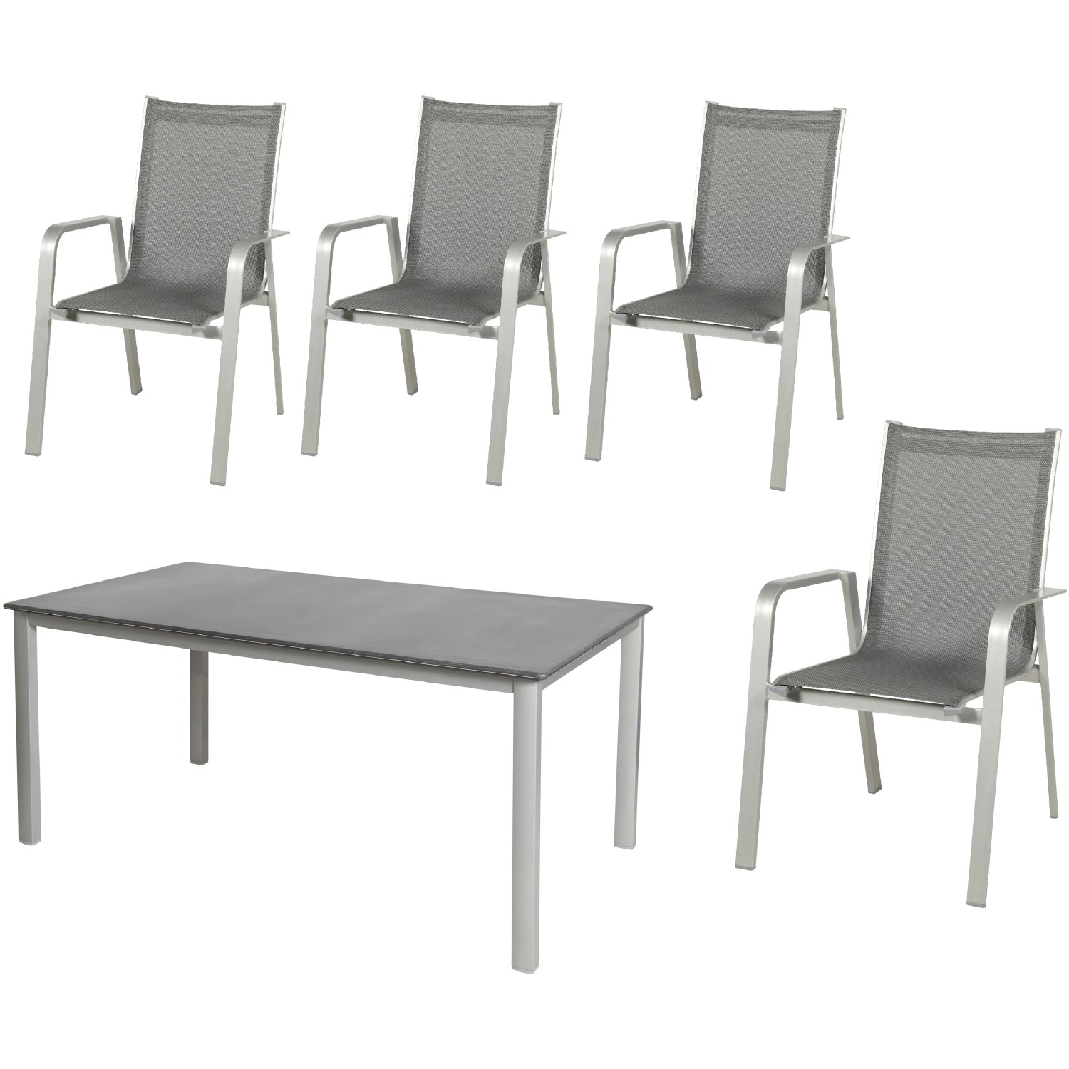 Acamp Set 4x Stapelsessel Urban 1x Tisch Acaplan Loft 160x90 cm Platin-Schi günstig online kaufen