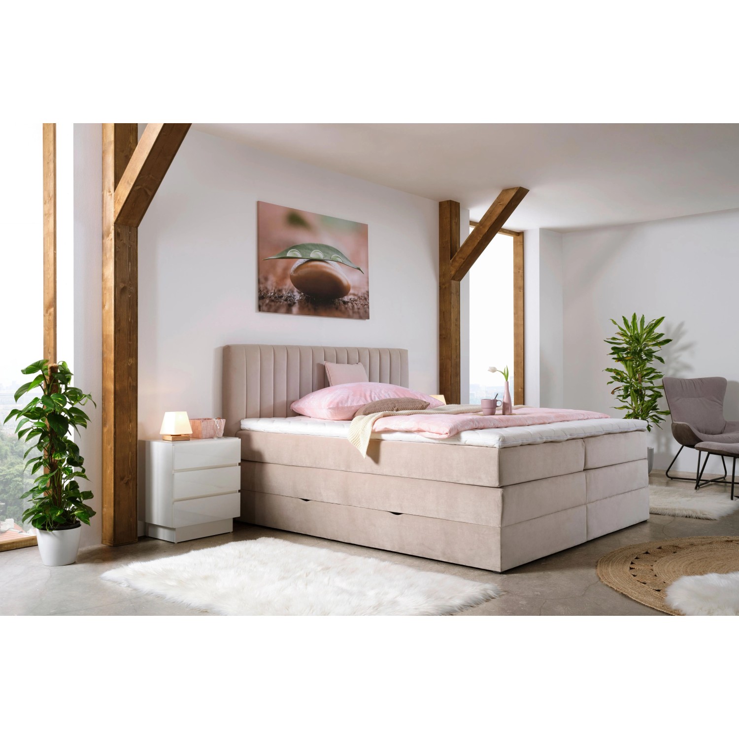 Premium Living Boxspringbett Simon Beige ca. 180x200cm