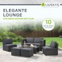 Juskys Polyrattan Lounge Salou, schwarz/grau, Gartenmöbel-Set mit Sofa, Sesseln, Hockern und Tisch.