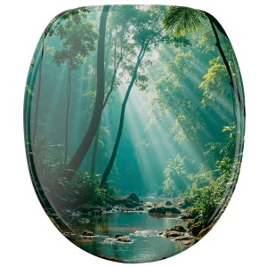 SANILO WC-Sitz Rainforest mit Absenkautomatik, Holz-Toilettendeckel mit Waldmotiv.