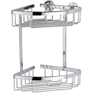 Verchromte Tesa Eckduschablage Aluxx mit zwei Ablageflächen aus Aluminium.
