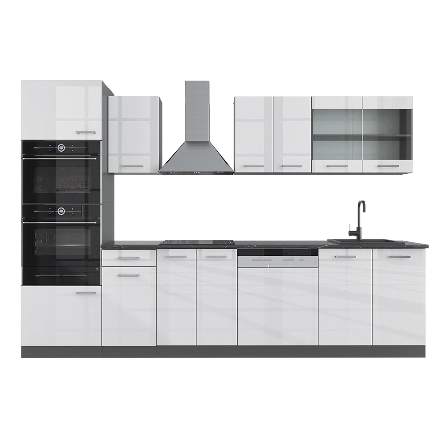 Vicco R-Line Küchenzeile Weiß Hochglanz/Anthrazit 300 cm mit HochschrankAP günstig online kaufen
