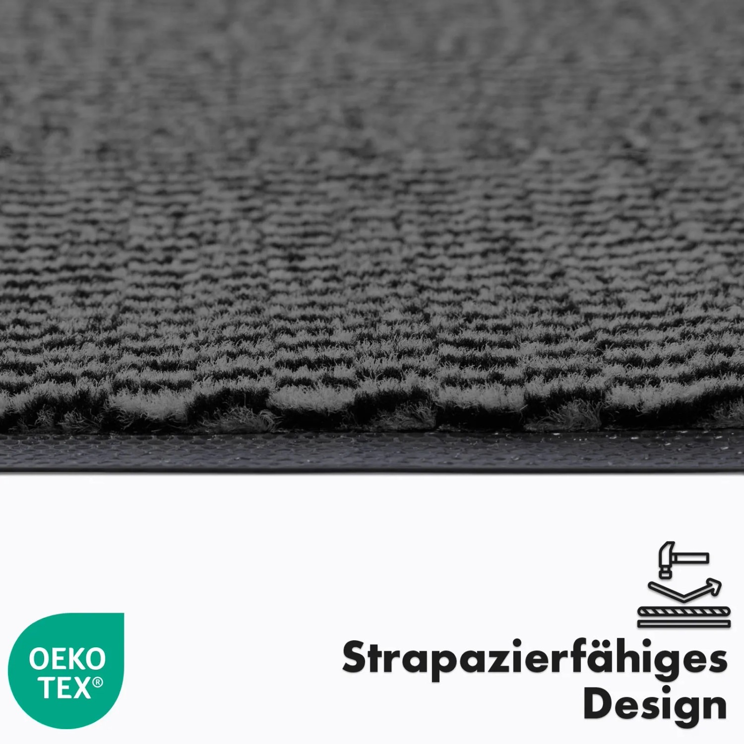 Detailaufnahme der anthrazitfarbenen KARAT Schmutzfangmatte SKY Novo mit TPE-Rücken, robust und langlebig.