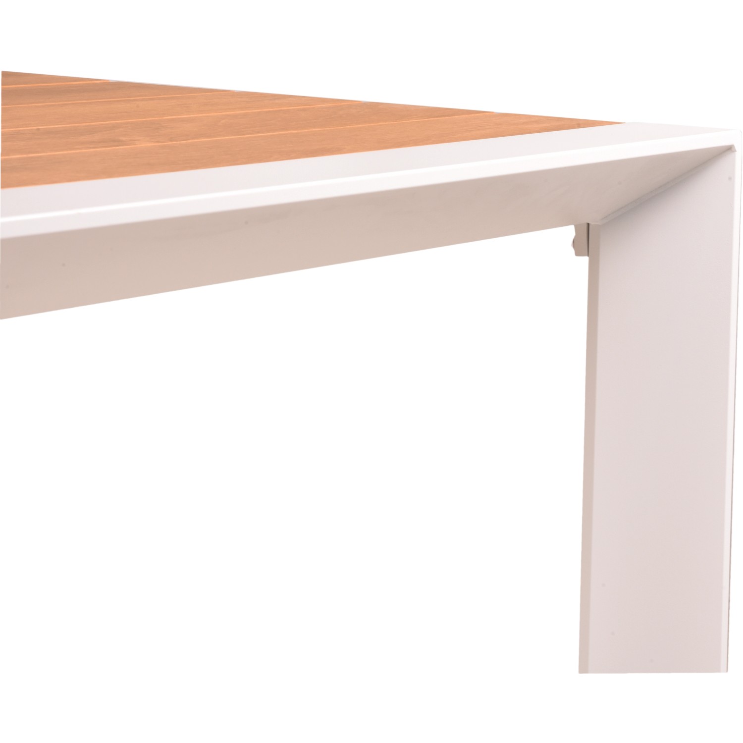 Detailansicht Gartentisch VENICE, rechteckig, braun-weiße Tischplatte, Aluminiumgestell.