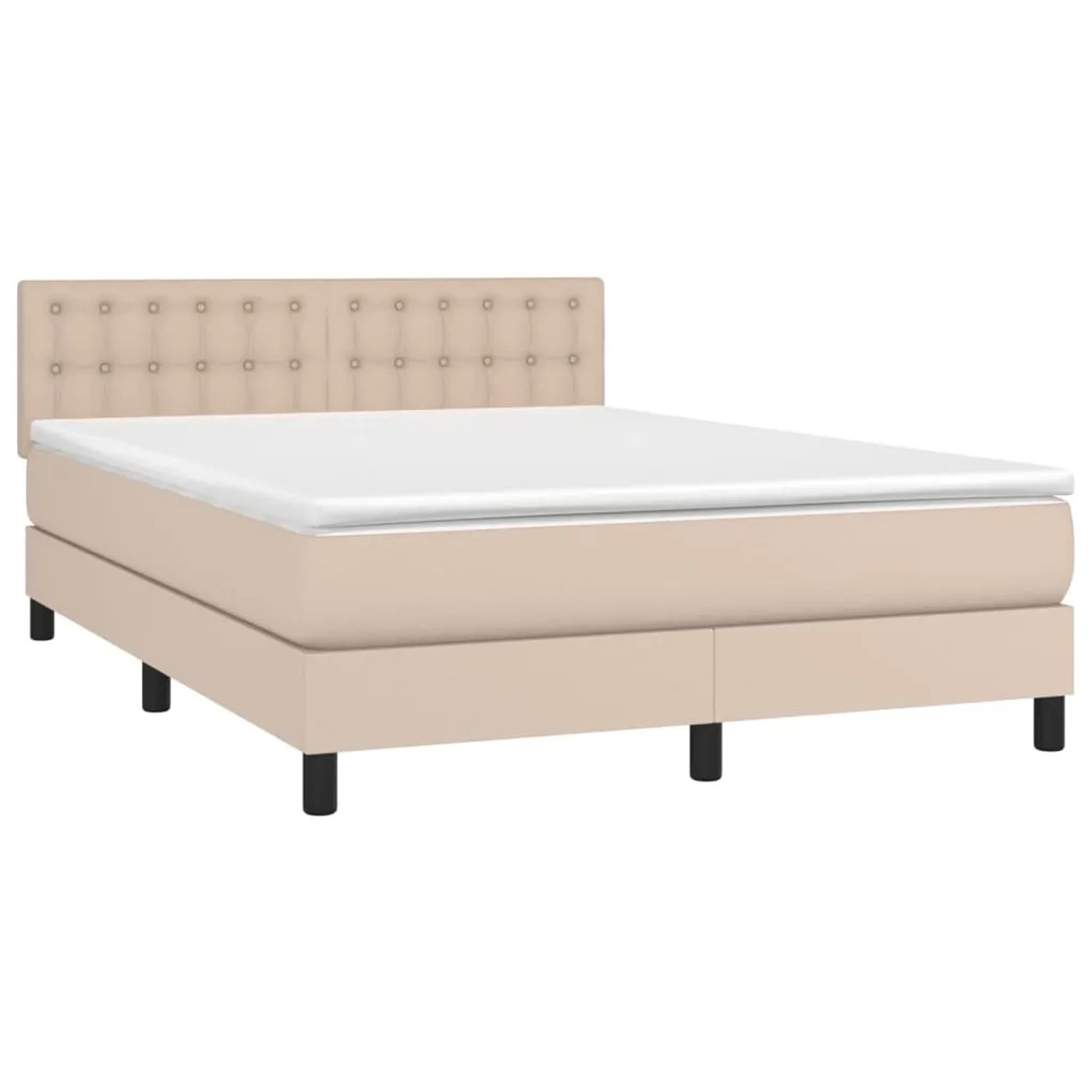 Boxspringbett, Cappuccino-Braun, 140x190 cm, Kunstleder. Bett mit Matratze und Kopfteil.