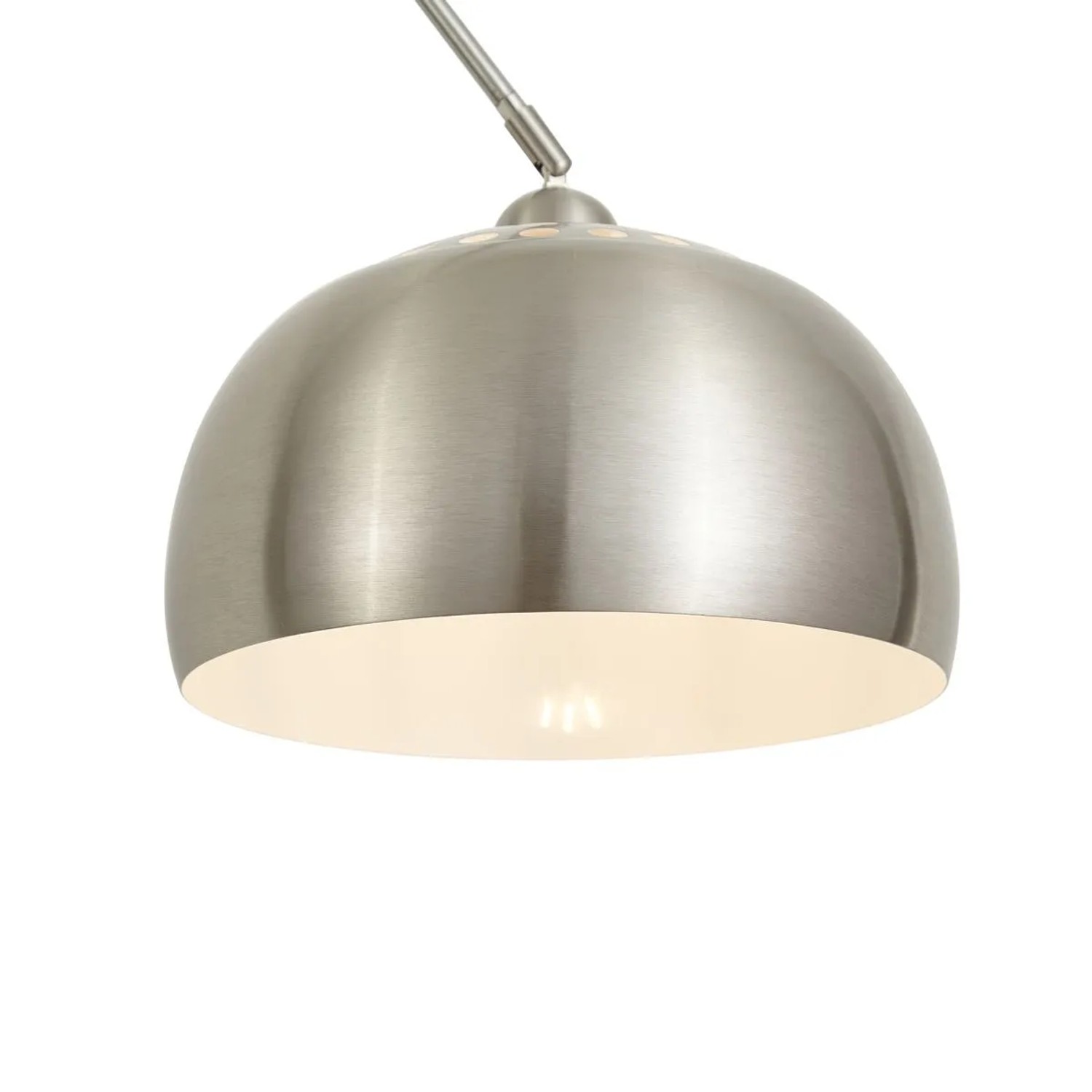 Moderne, verstellbare Bogenlampe Grande aus Stahl, Detailaufnahme des Lampenschirms.