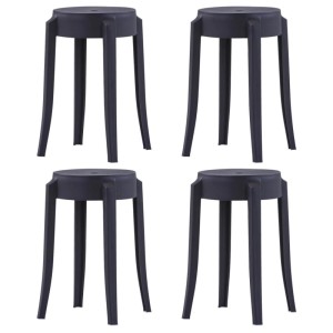 Schwarze, stapelbare vidaXL Hocker, 4er Set aus Kunststoff.