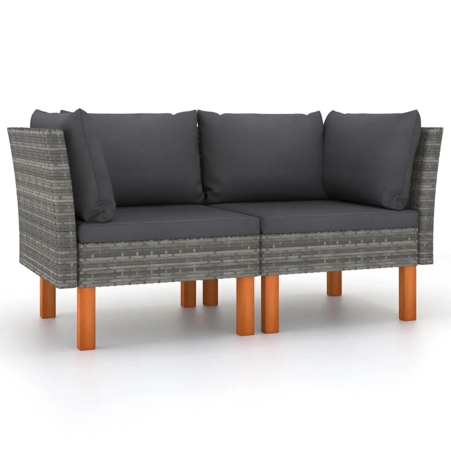 vidaXL Ecksofas 2 Stk Poly Rattan und Eukalyptus Massivholz 315758