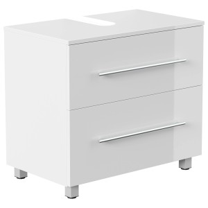 Posseik Mondial Waschbeckenunterschrank, 70 cm, weiß hochglanz mit 2 Schubladen und Füßen.