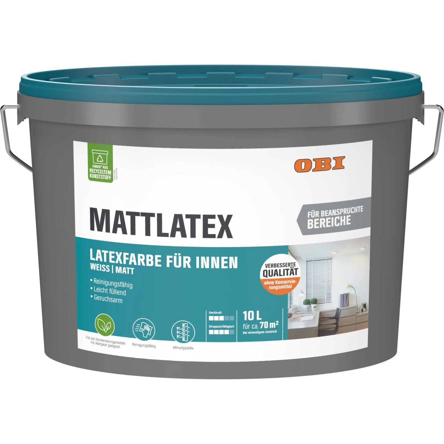 OBI Mattlatex Konservierungsmittelfrei Weiß-Matt 10 l