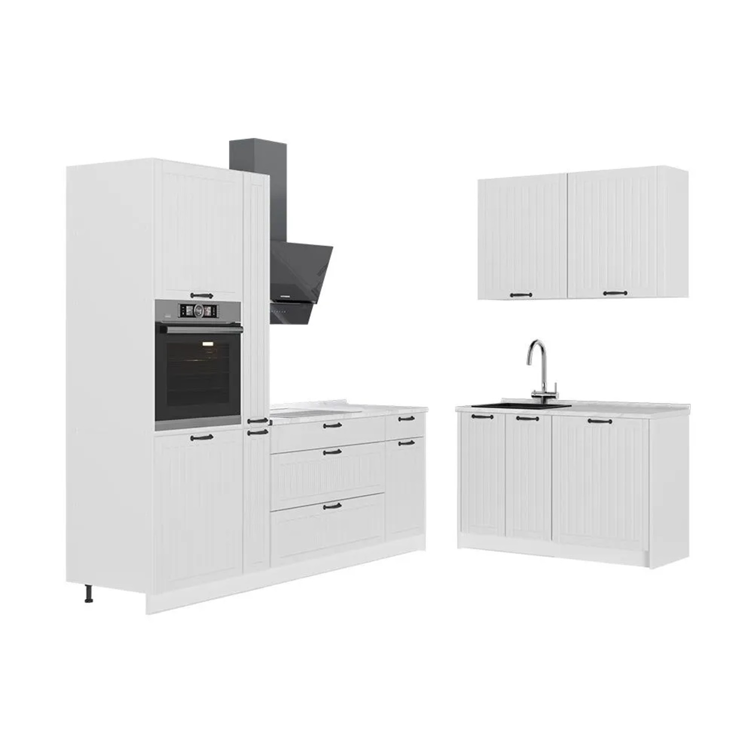 Vicco Küchenzeile Fame-Line Weiß Landhaus/Weiß 220 x 207 ohne Arbeitsplatte Art Nr 65034