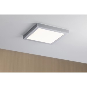 Eckiges Paulmann LED-Panel Abia, 30x30 cm, Chrom matt, an der Decke montiert.