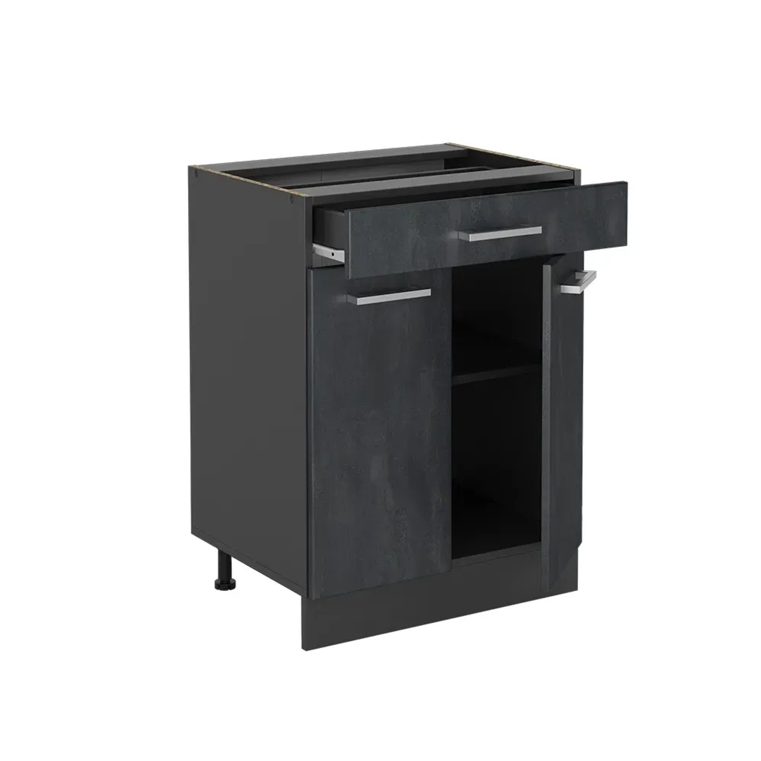 Vicco Küchenunterschrank R-Line, 80 cm, Schwarz Beton/Anthrazit mit Eiche Arbeitsplatte.