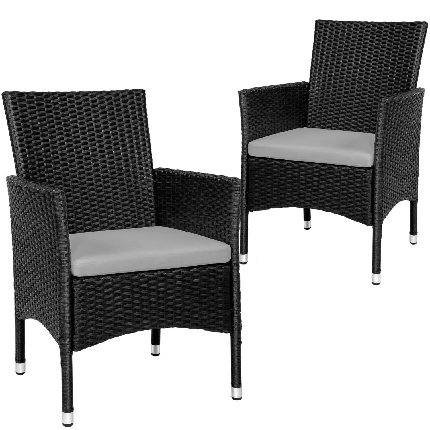 Tectake 2Er Set Rattanstuhl Nantes Widerstandsfähig Uvbeständig Schwarz Beige
