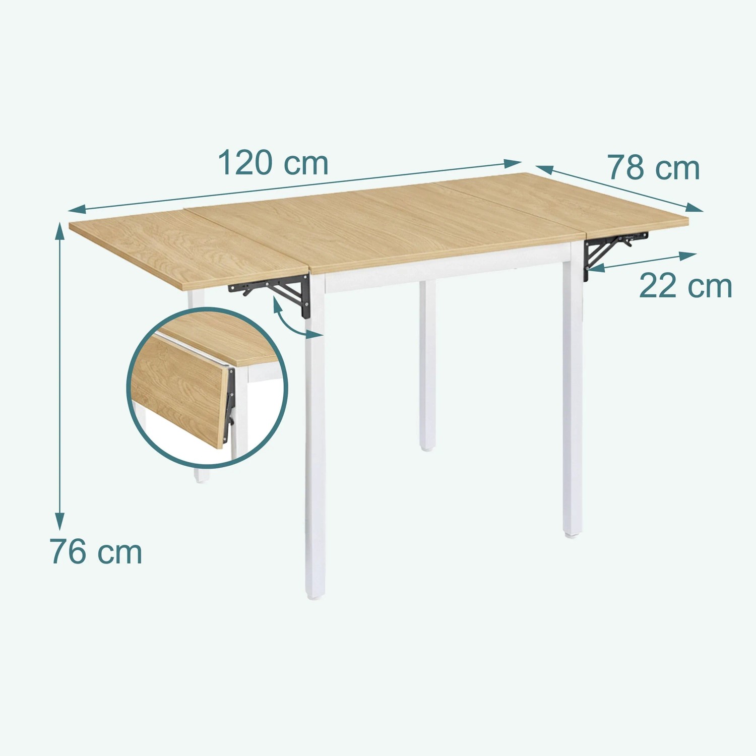 Relaxdays Esstisch MDF Eisen Holzoptik Weiß Klappbar 76 cm x 120 cm x 78 cm_4