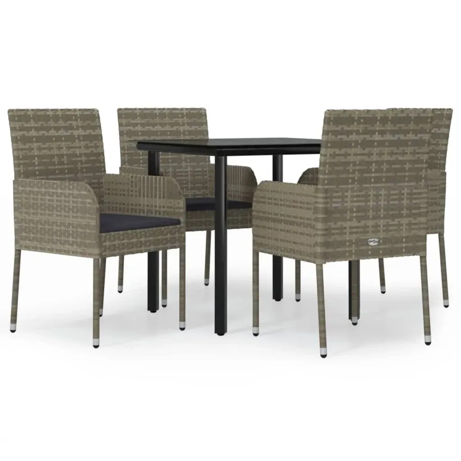 vidaXL 5-Tlg Garten-Essgruppe mit Kissen Schwarz und Grau Poly Rattan 3185162