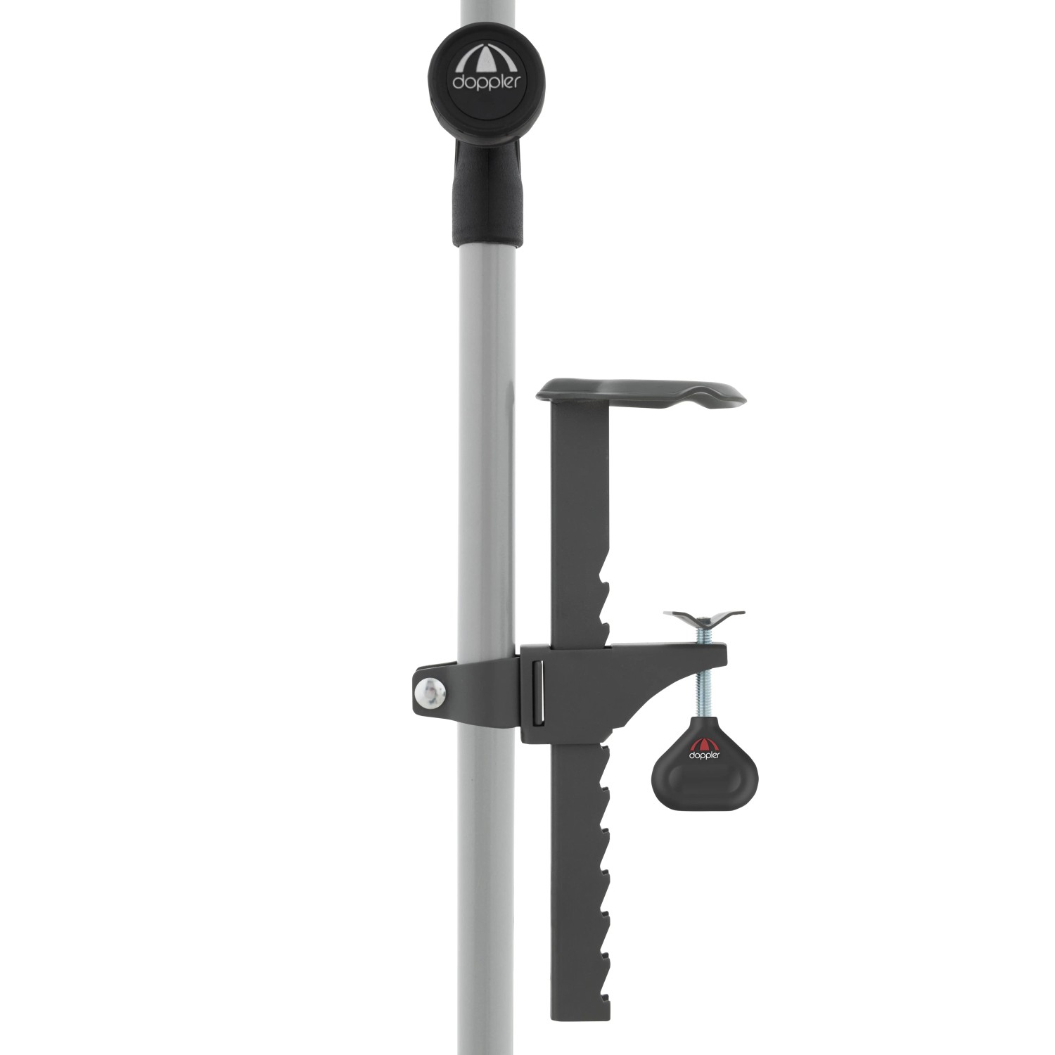 Doppler Balkonklammer 3,2 cm in Anthrazit zur Schirmbefestigung am Balkongeländer.