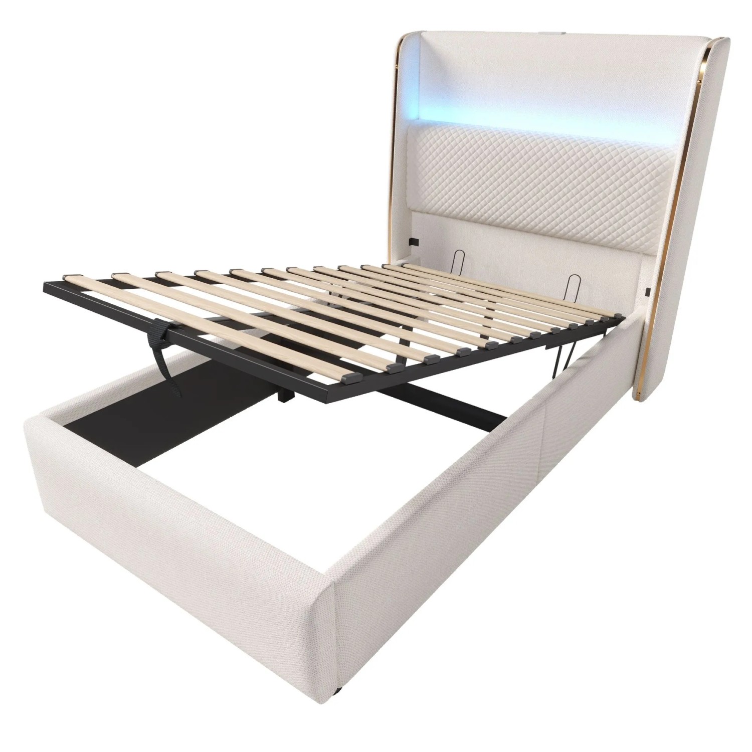okwish Hydraulisches Bett 90x200cm mit USB C Anschlüssen Kinderzimmer Beige mit Matratze