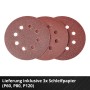 Schleifpapiere (P60, P80, P120) für Einhell Exzenterschleifer, rotbraun, mit Löchern.