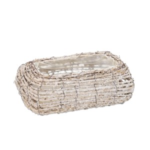 Relaxdays Blumentopf 2er Set Rattan Weiß Direkt Bepflanzbar 10 cm x 25 cm x 15 cm