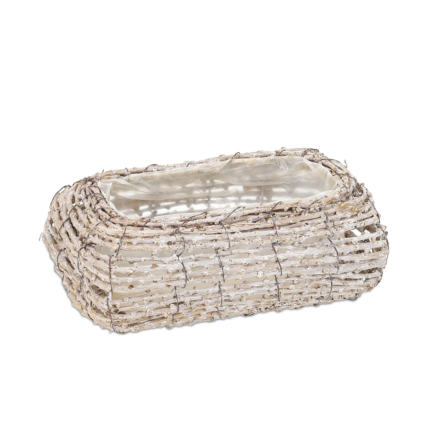 Relaxdays Blumentopf 2er Set Rattan Weiß Direkt Bepflanzbar 10 cm x 25 cm x 15 cm