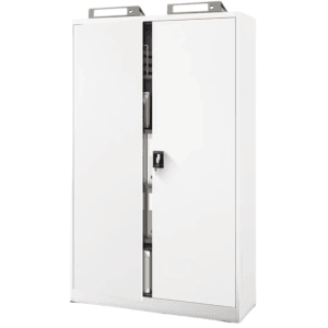 Weißer, abschließbarer DELUKE Aktenschrank KADO mit Flügeltüren, 185x115x40 cm, für Büro.
