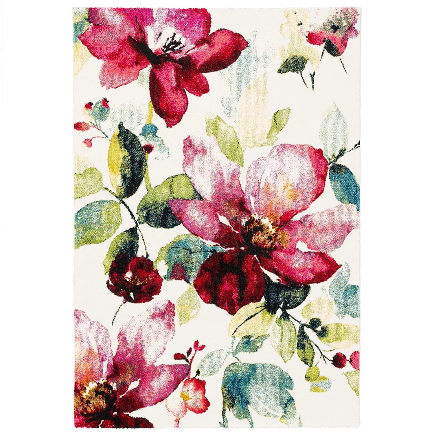 Bunter Pergamon Designer Teppich Brilliant Blumen, 140x200cm, Kurzflorteppich.