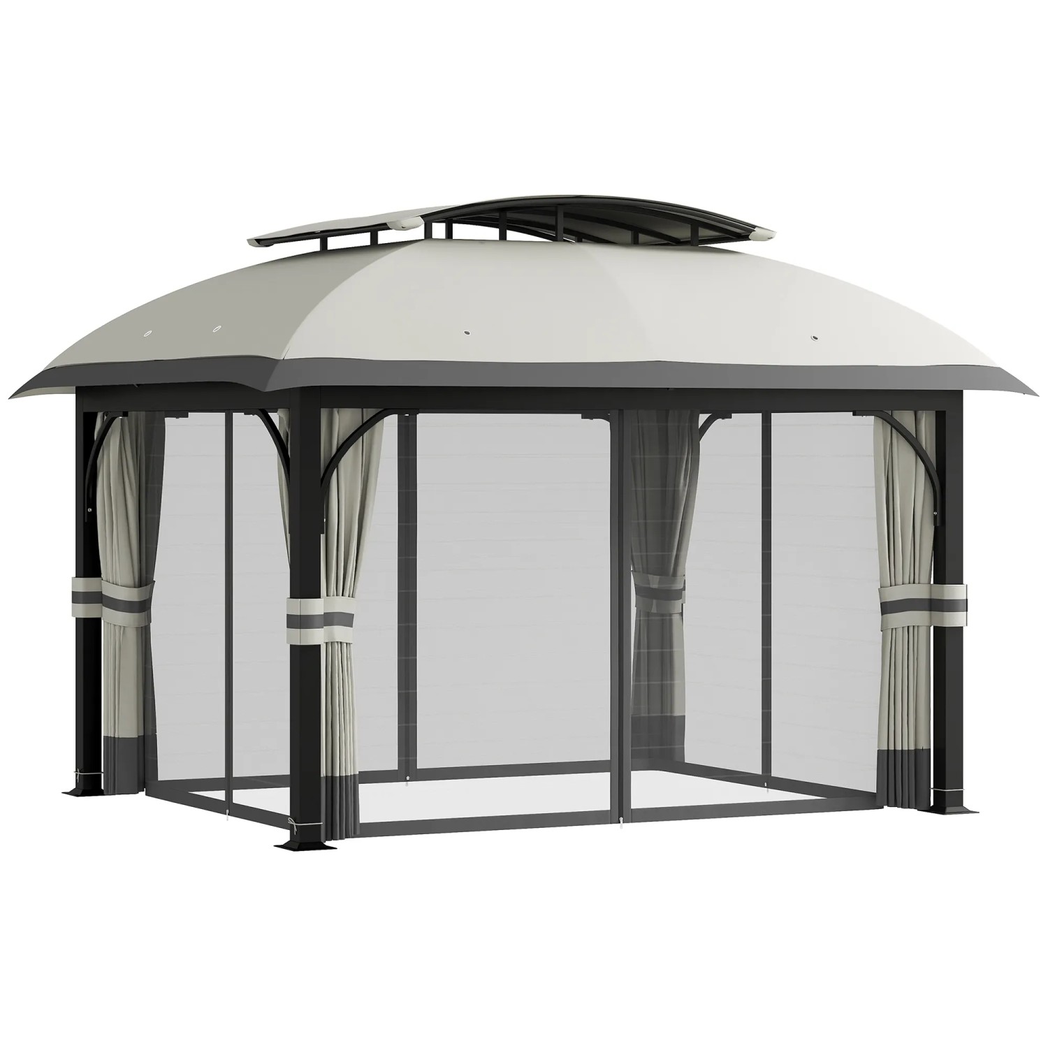 Outsunny Pavillon Metall Polyester Hellgrau 395L x 330B x 294H cm