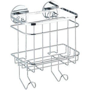 Wenko Turbo-Loc Wandkorb mit Haken, Edelstahl glänzend, zur Montage ohne Bohren.