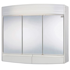 Weißer Sieper Spiegelschrank, 60 cm breit, mit drei Spiegeltüren und Stauraum für das Badezimmer.