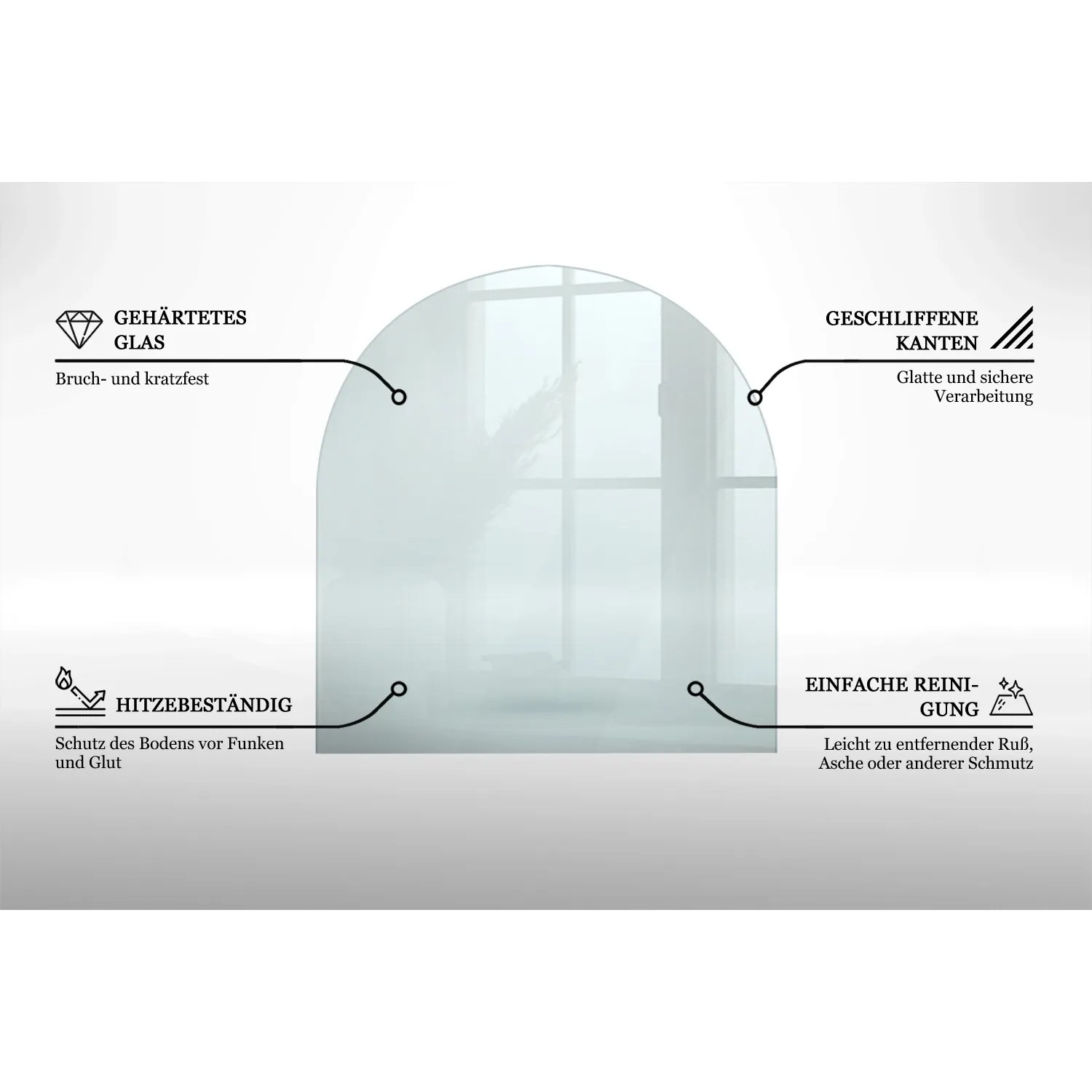 Tulup Glasplatte für Kamin Transparente Glasplatte für Kaminöfen Halbkreis 100x100 cm Transparente Funkenschutzplatte Transparente Kamin Glasplatte_2