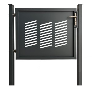 Anthrazitfarbenes Gartentor Stockholm zum Einbetonieren, 120x100 cm, mit dekorativen Aussparungen.