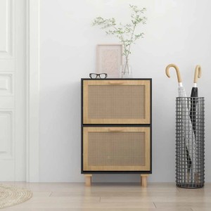 Schwarzer vidaXL Schuhschrank mit Rattan-Fronten, 52x25x80 cm. Schuhkommode im skandinavischen Stil.