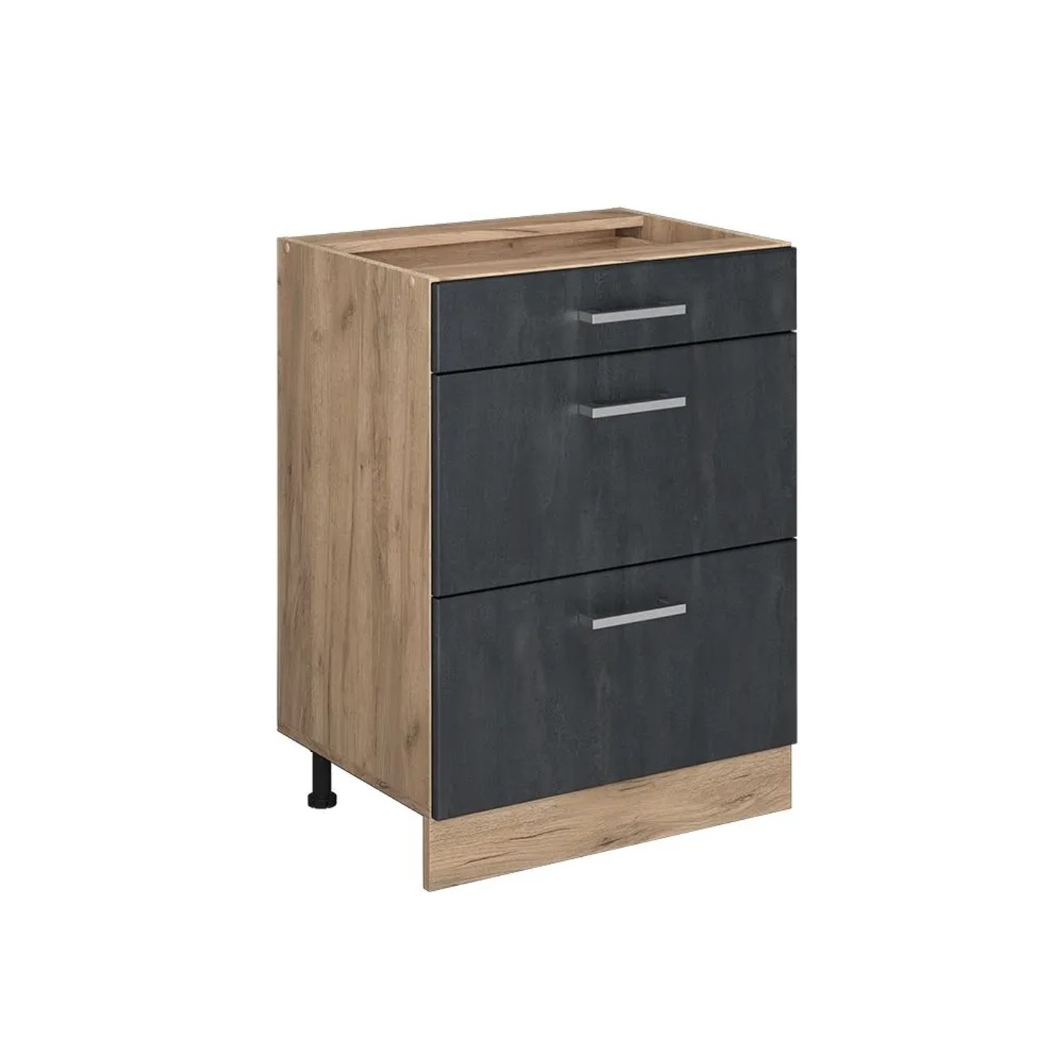 Vicco Küchenunterschrank R-Line Schwarz Beton 60 cm ohne Arbeitsplatte mit Goldkraft Eiche Korpus Opt 2