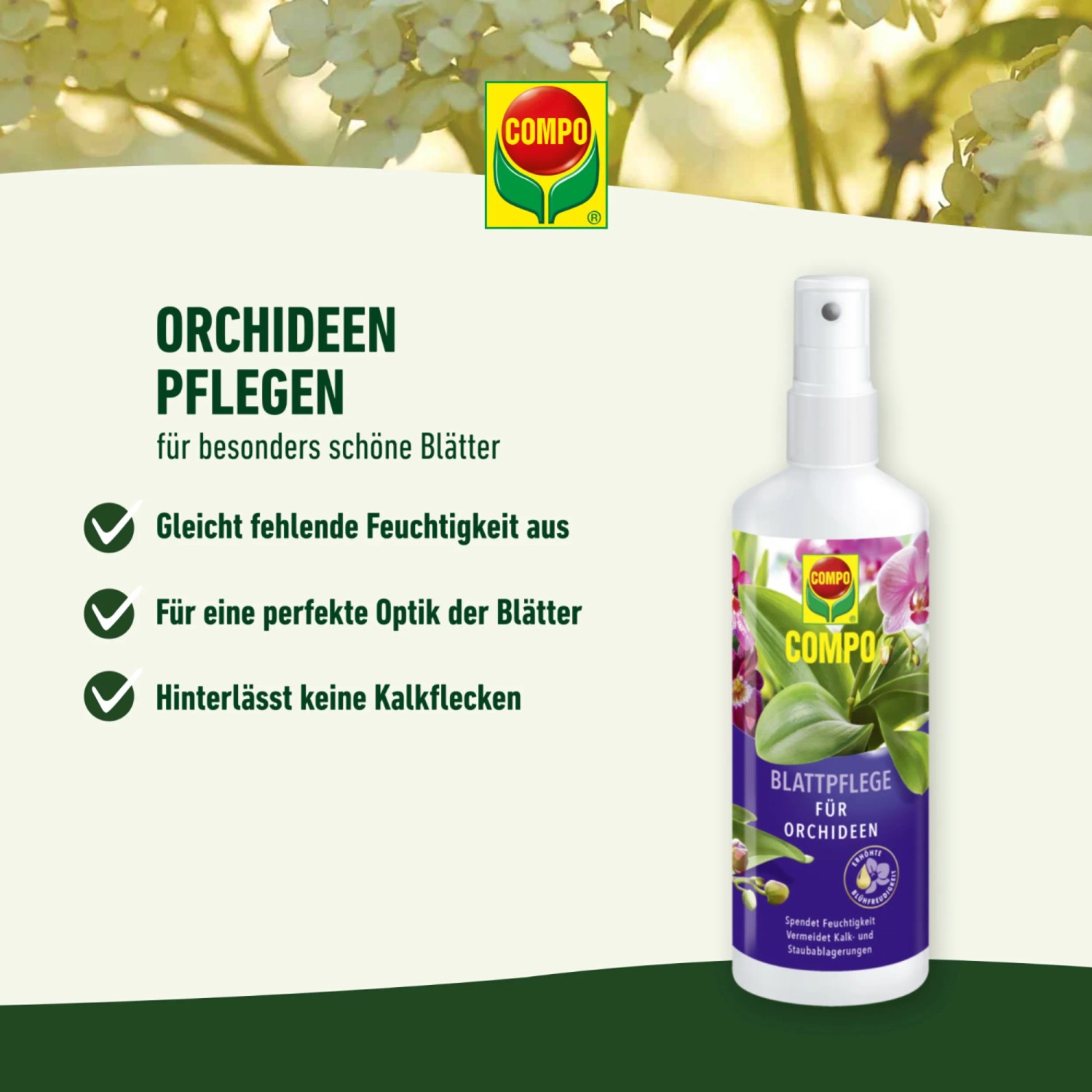 Compo Blattpflege für Orchideen, 250ml Flasche. Spezieller Orchideendünger für gesunde, glänzende Blätter.