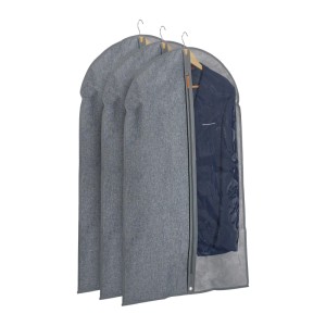 Relaxdays Kleidersack 3er Set Polyester Grau Transparent Reißverschluss 99 cm x 58 cm 130 g