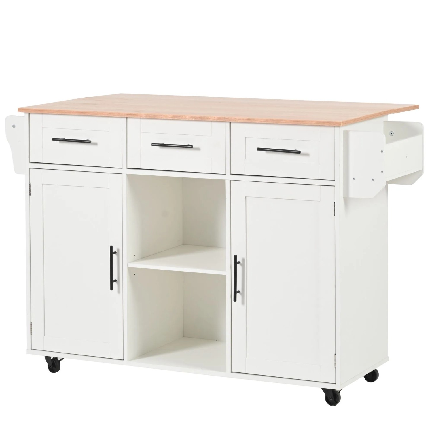 okwish Küchenwagen mit Klappbarer Arbeitsplatte Rollen Ablagetür Esszimme 139x46x91cm Weiß