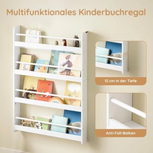 SoBuy Bücherregal mit 4 Ablagen Kinderregal Hängeregal für Kinderzimmer 80x118x12cm Weiß KMB08-II-W