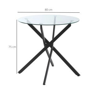 HOMCOM Beistelltisch mit runder Glasplatte und schwarzem Metallgestell, 80x80x75 cm.