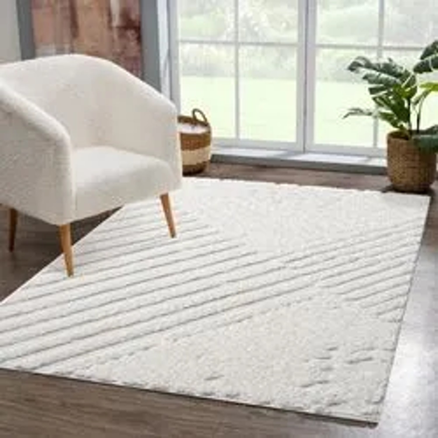 payé Runder Teppich Hochflor 120 x 120 cm Rautenmuster Cremefarben kaufen bei OBI
