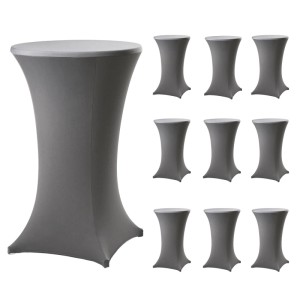 10er Set anthrazitfarbene Stretch-Stehtischhussen für Tische bis 80cm Durchmesser. Formschlüssige Wohntextilien.