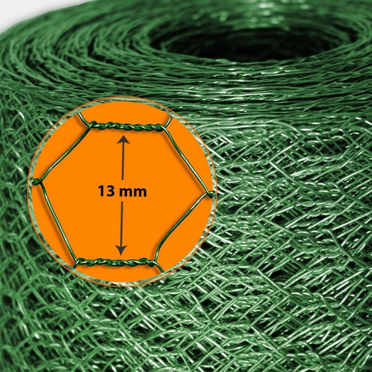 Grüner Karat Drahtzaun, 13 mm Maschenweite, auf Rolle. Ideal für Garten, Kleintiere und als Schutz.