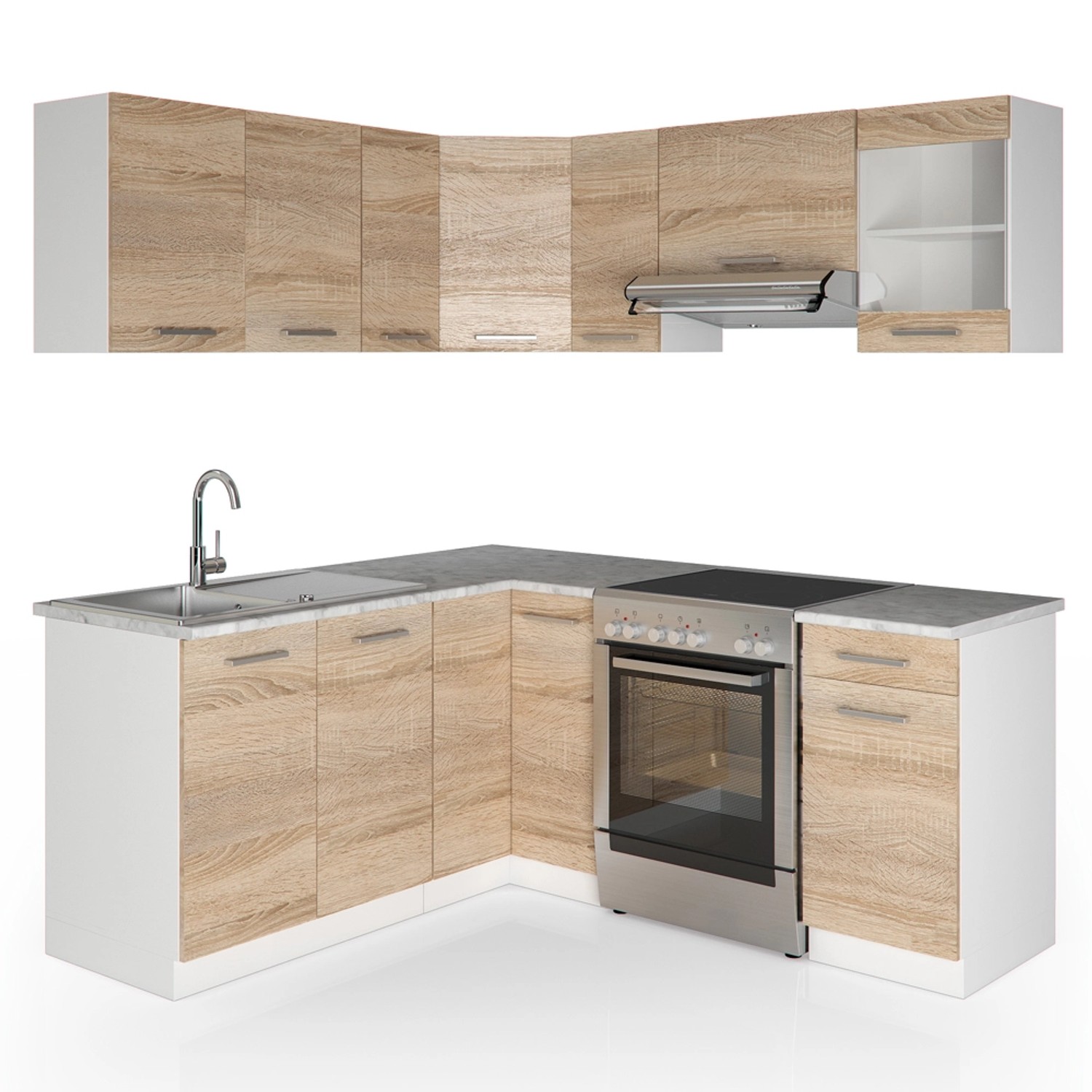 Vicco Rick Eckküche Weiß/Sonoma 187 x 167 cm AP MarmorRick günstig online kaufen