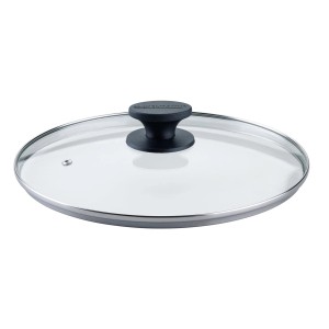 Fackelmann Pfannenglasdeckel, 28 cm, mit Dampfventil und schwarzem Griff.
